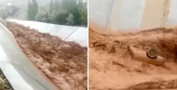 Ужасающие кадры: распространилось видео, как селевой поток уносит автомобиль Nexia с находившимися в нем людьми