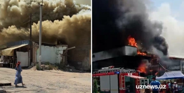 Крупный пожар вспыхнул в торговом комплексе в Ташобласти — видео