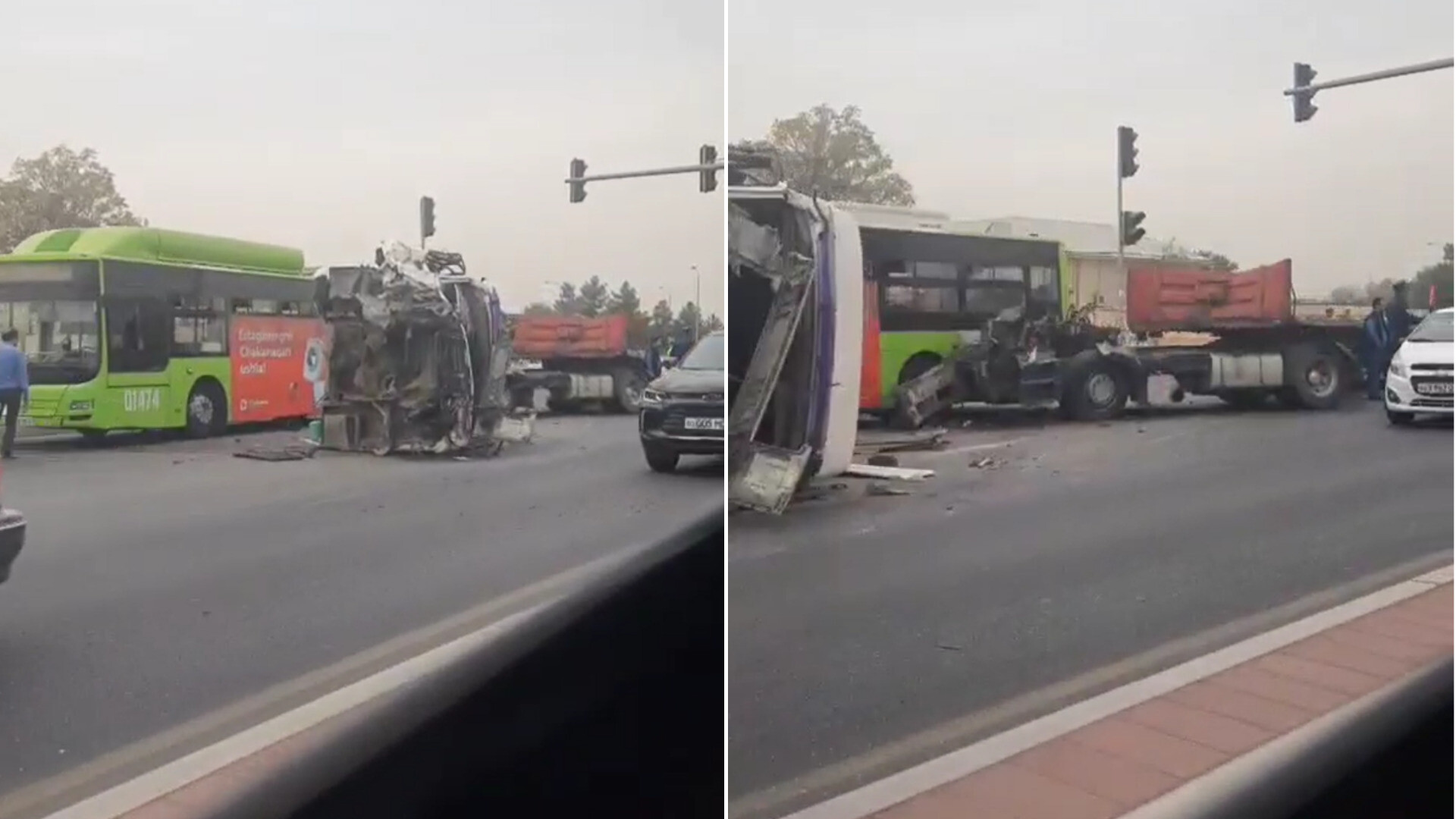 В Ташкенте произошло ДТП с участием автобуса, грузовика и легкового автомобиля — видео