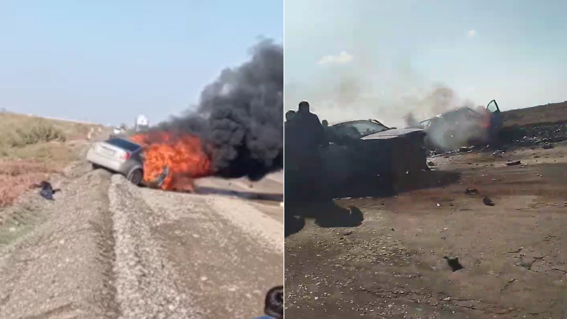 В Кашкадарье в результате ДТП сгорел автомобиль, есть пострадавшие — видео
