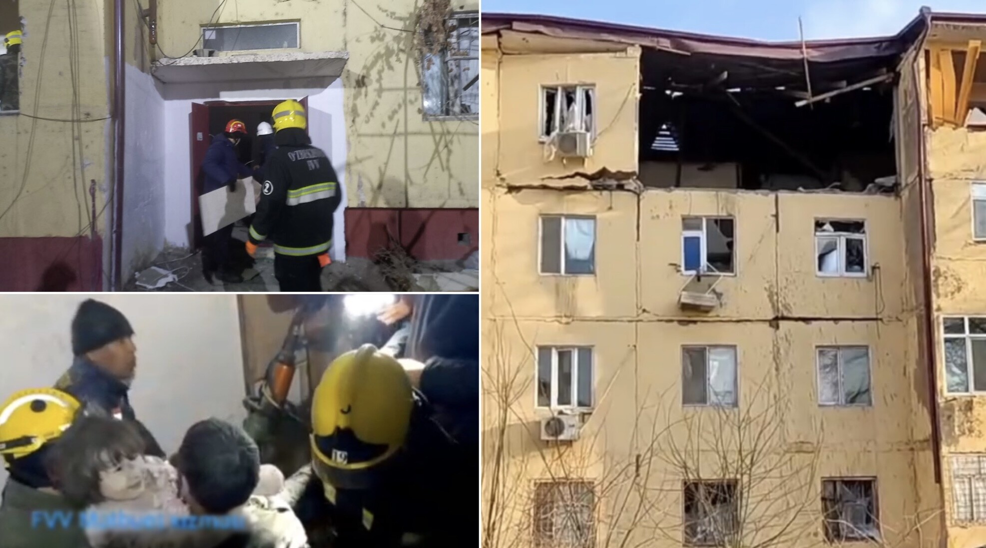 Взрыв газа разрушил часть жилого дома в Нукусе: есть погибший и пострадавшие — видео