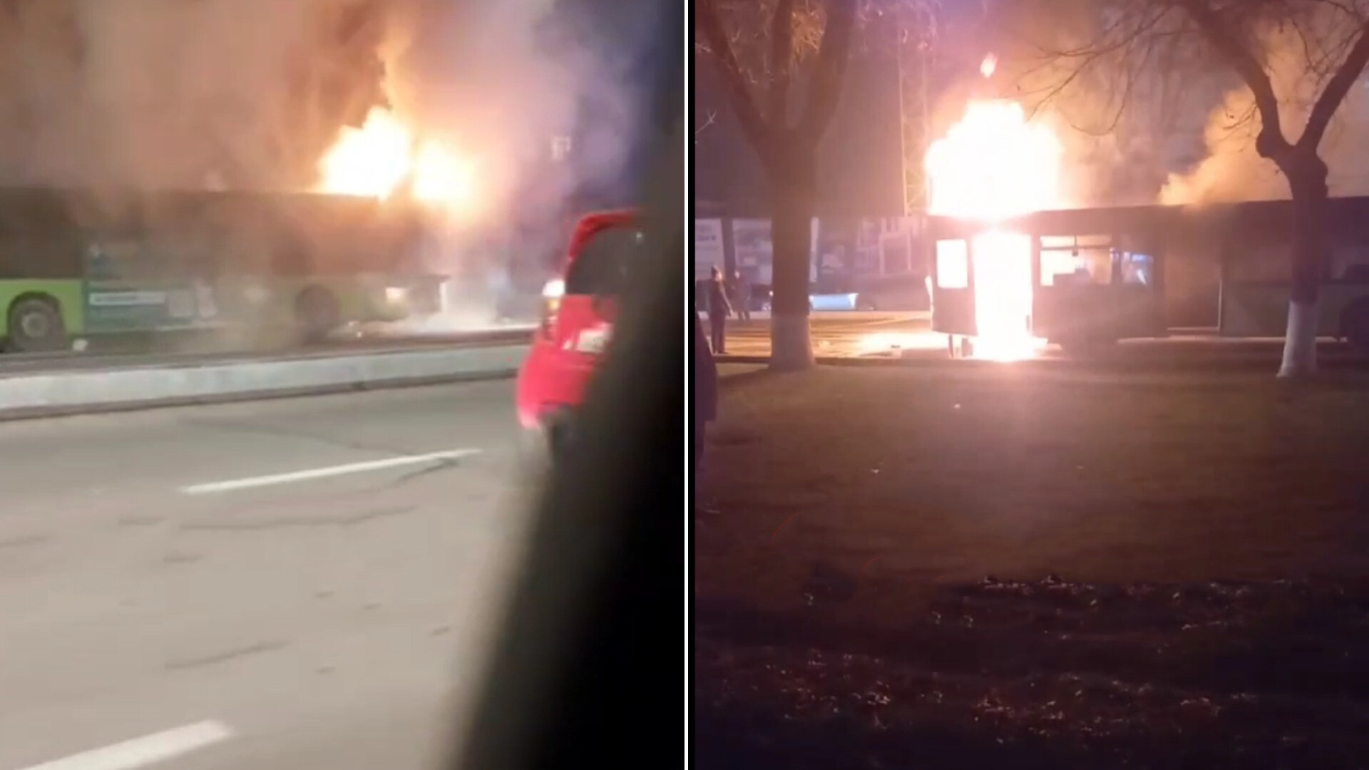 В Ташкенте прямо на ходу загорелся пассажирский автобус — видео