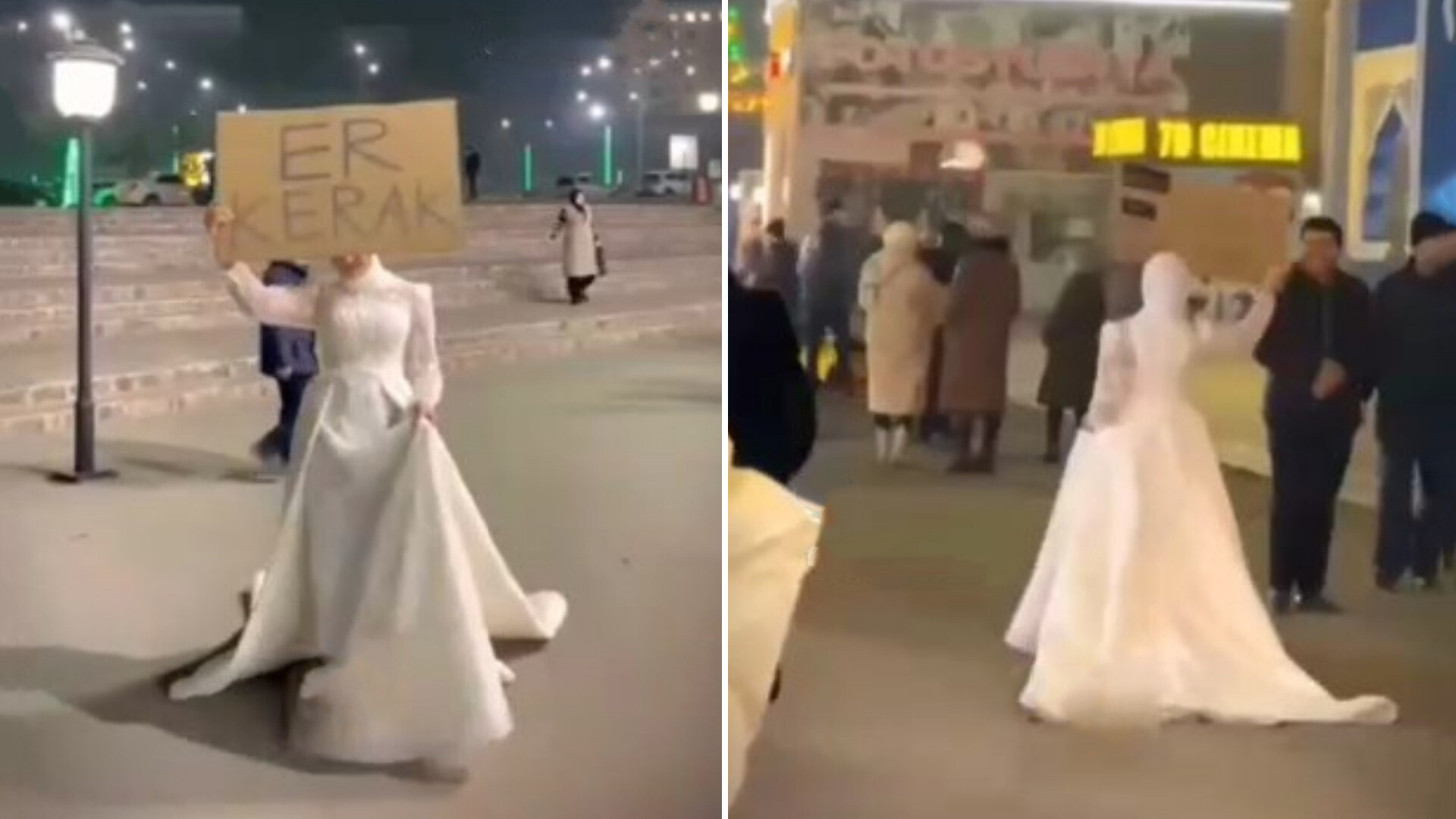 Общественность раскритиковала девушку, прогулявшуюся по улицам в свадебном платье с табличкой «ищу мужа»