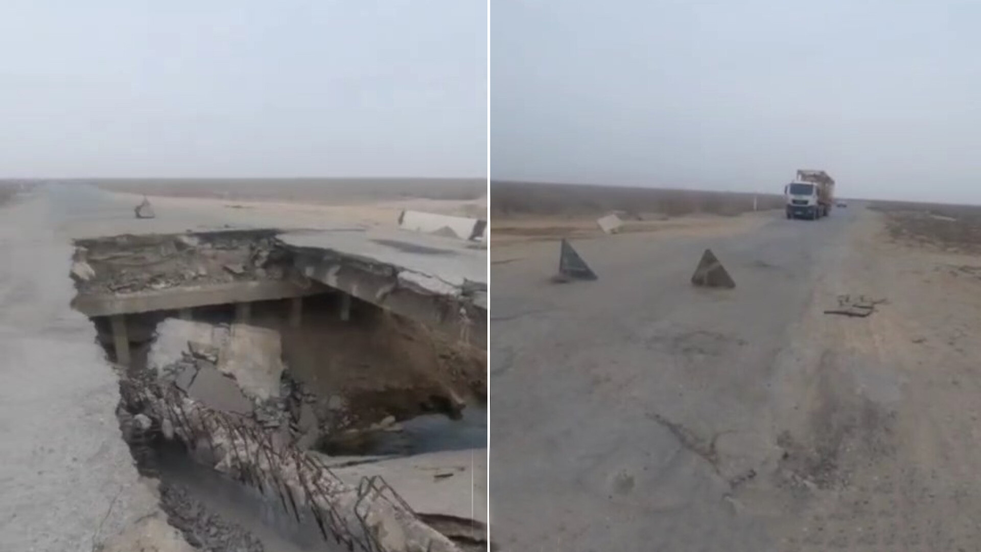 В Кашкадарье обрушилась часть моста при проезде грузовика — видео