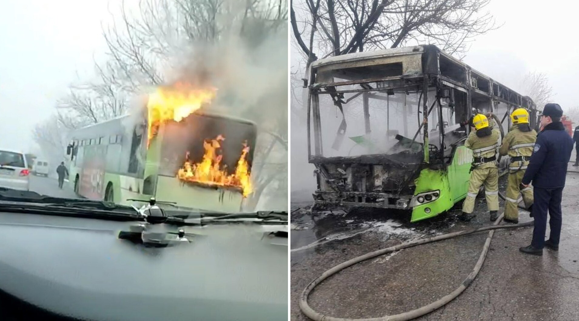 В Ташобласти в автобусе с пассажирами вспыхнул пожар — видео