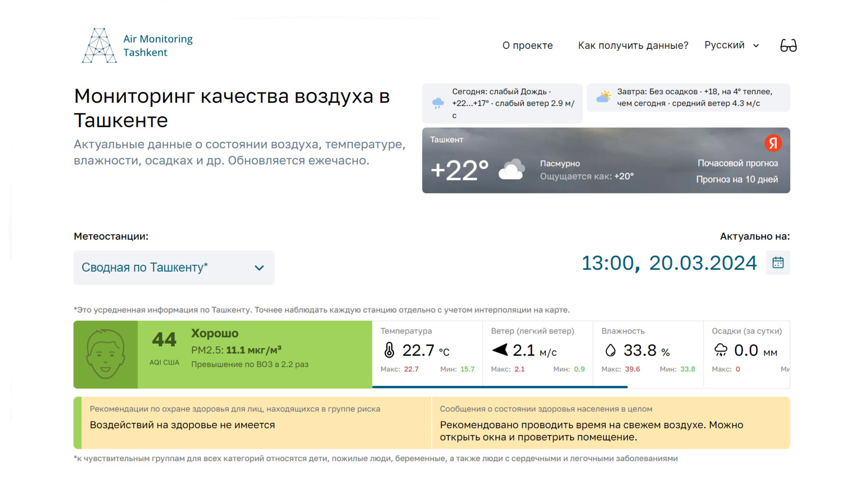 Air Monitoring Tashkent: запущен портал мониторинга качества воздуха в столице