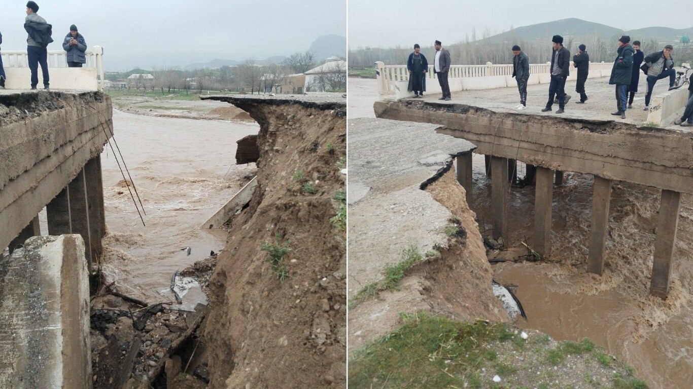 В Кашкадарье селевой поток размыл мост — видео