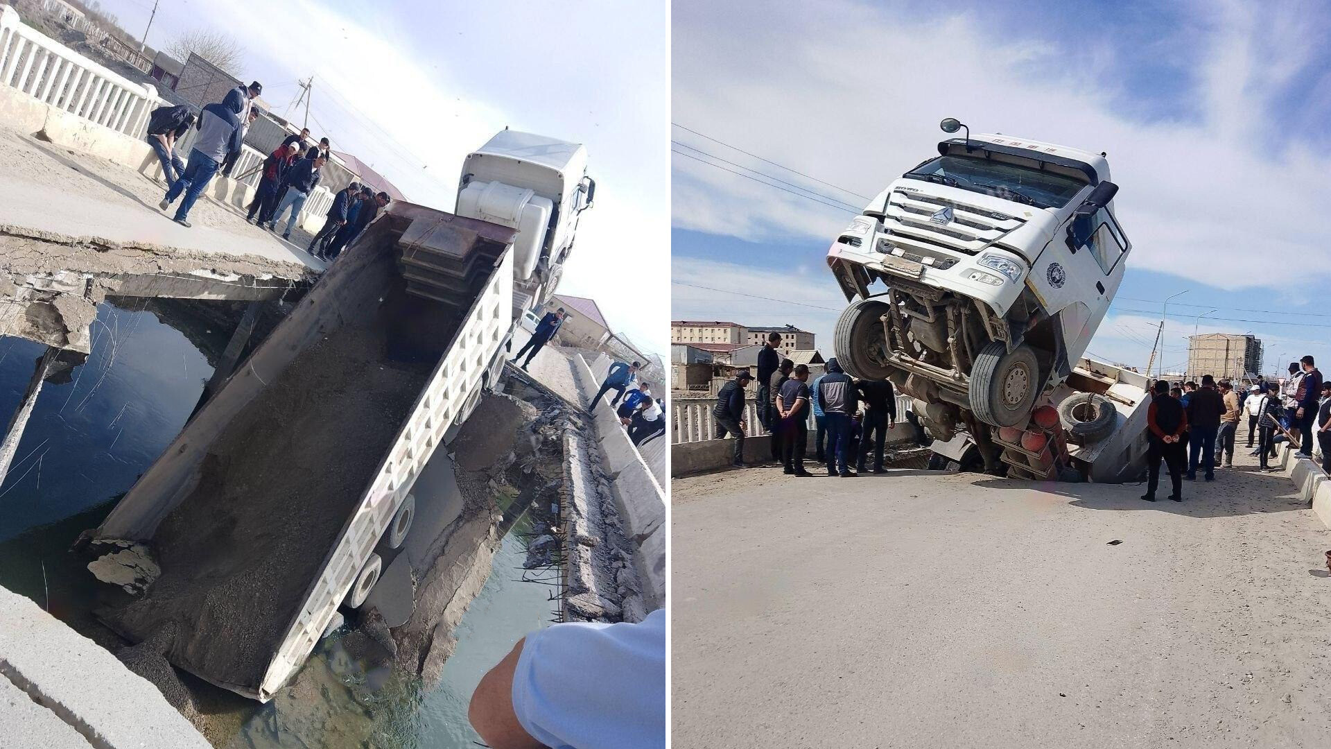 В Жондорском районе под грузовиком обрушилась часть моста через Зарафшан