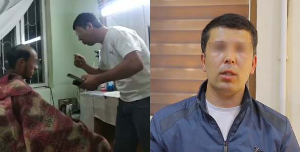В Ташобласти парикмахер, издеваясь над клиентом, побрил его практически налысо — видео