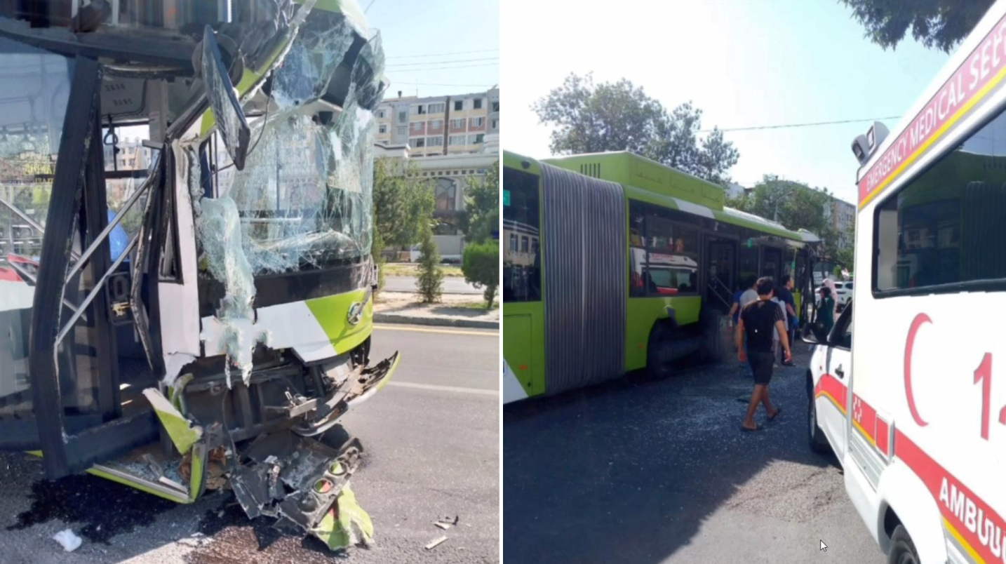 UzNews - В Ташкенте столкнулись два пассажирских автобуса: есть  пострадавшие — видео