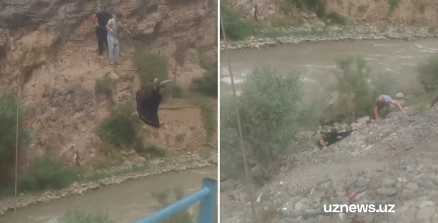 В Сурхандарье из-за шутки молодых людей девушка упала с подвесного моста — видео