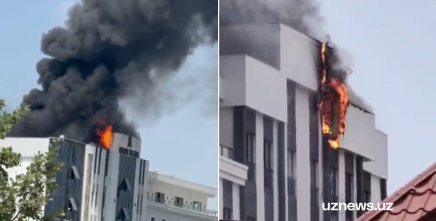 В Ташкенте загорелось здание бизнес-центра — видео