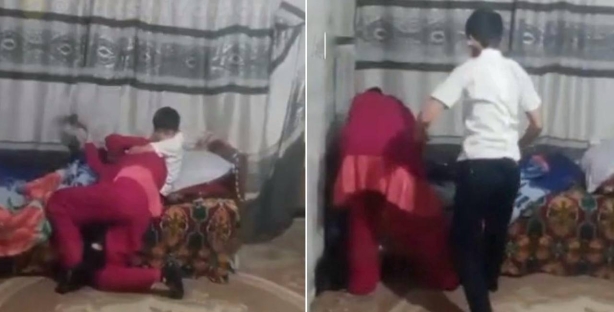 Наманганда ёш бола ўз онасини калтаклади — видео